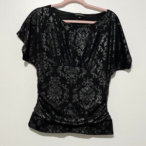 HeartSoul Womens Y2K Babydoll Top Size L Black Damask 2000s Goth Baroque Grunge